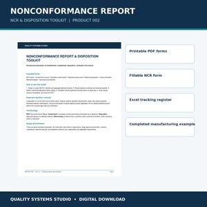 Non-Conformance Report Template | NCR Form, Disposition Log & Quality Control Toolkit