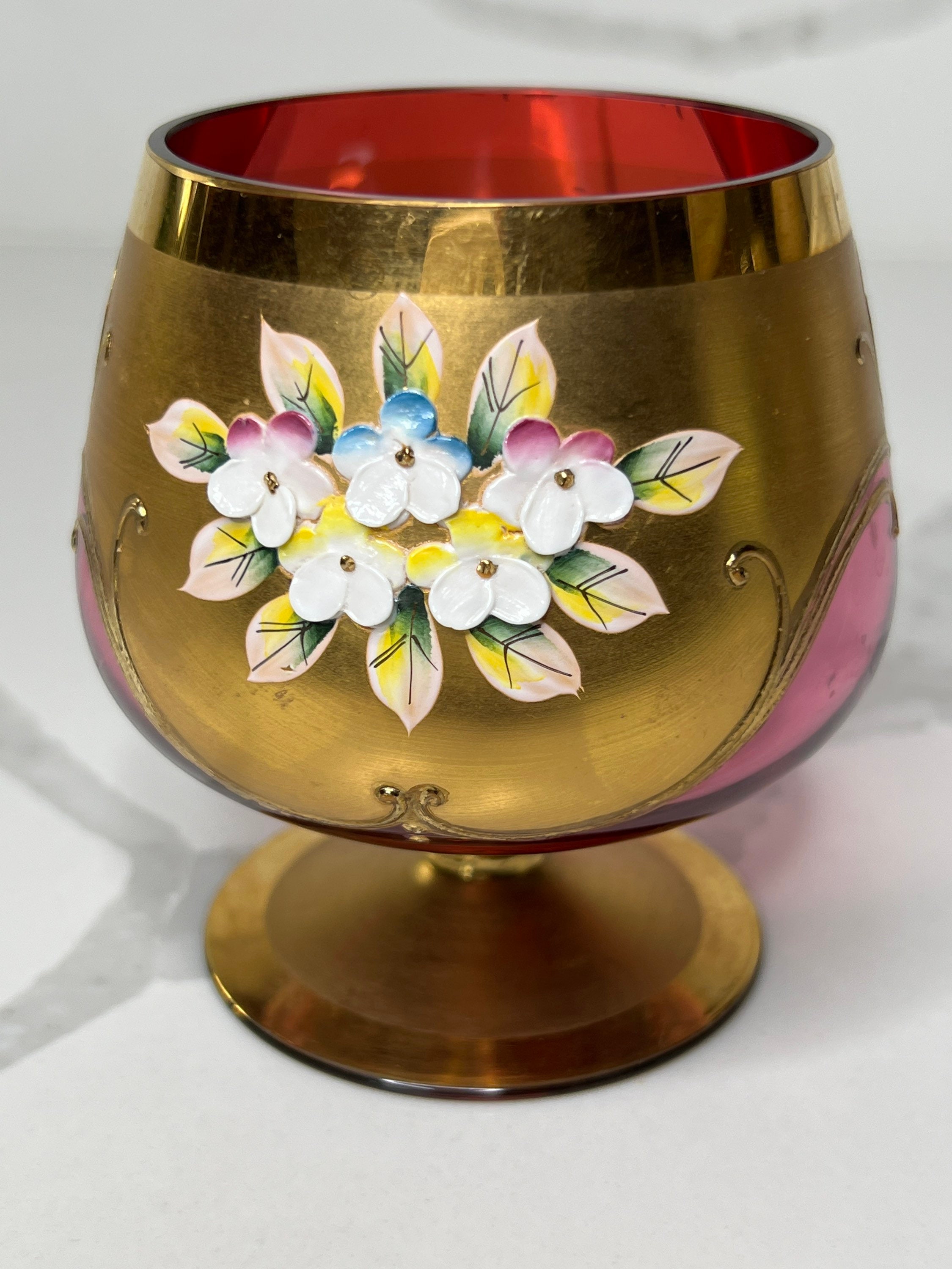 Moser Czech Bohemian Glass Brandy Snifter 24K Gold Overlay Etsy