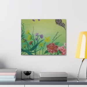 Floral Butterfly Canvas Art Print, Vibrant Wall Decor for Nature Lovers, Spring Home Decoration, Gift for Garden Enthusiasts, Colorful Art