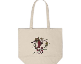 Botanical Design Canvas Shopping Tote - Eco-Friendly Grocery Bag, Floral Market Tote, Reusable Gift Bag, Bohemian Shopping Tote, Nature