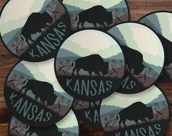 Kansas Buffalo Sticker: Rustic Prairie Vinyl Souvenir (3x3)