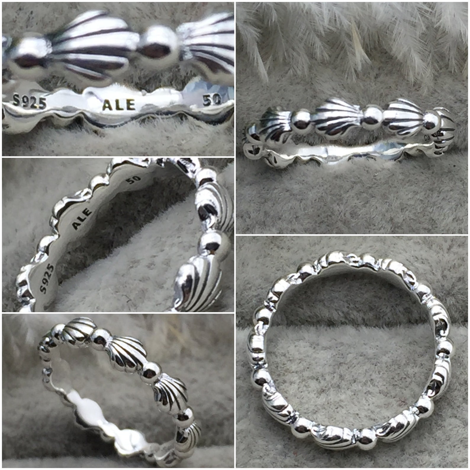 Beaded Seashell Band Ring 100 925 Sterling Silver Pandora Etsy