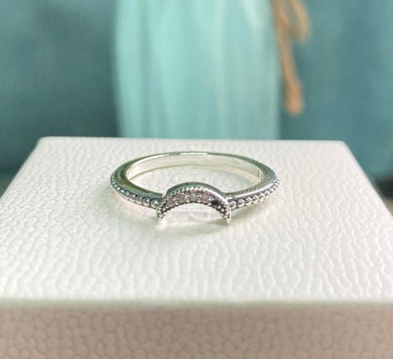 Crescent Moon Beaded Ring 100% 925 