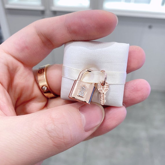 Padlock & Key Dangle Charm Rose Gold Plated CZ Charm Etsy