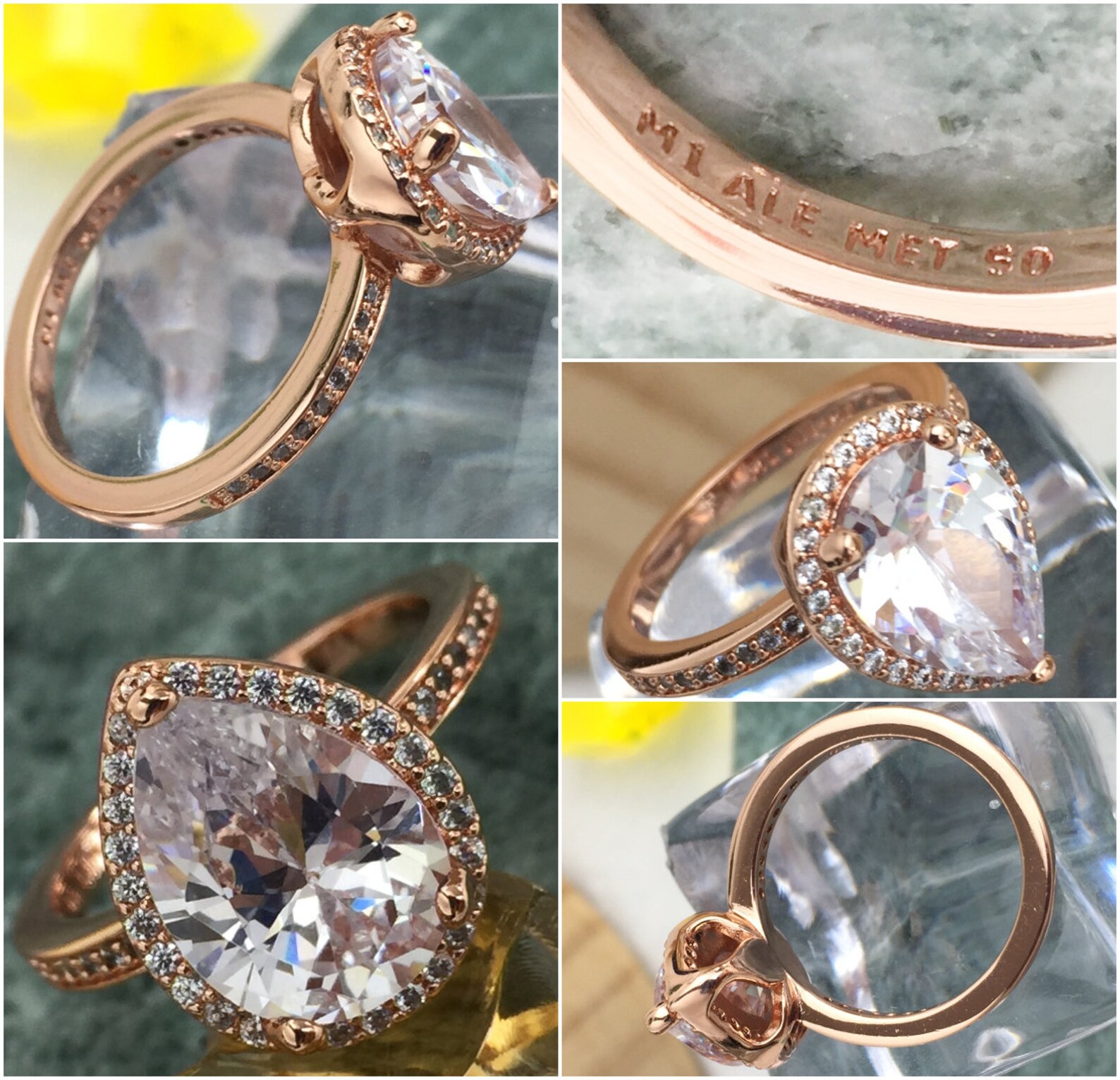 Radiant Teardrop Ring Rose Gold Plated & CZ Pandora | Etsy