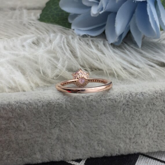 Pink Sparkling Crown Solitaire Ring 925 