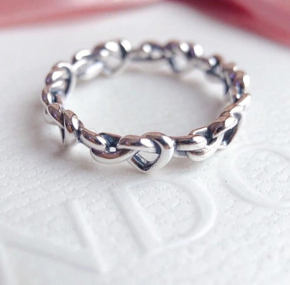 Knotted Hearts Band Ring 100% 925 