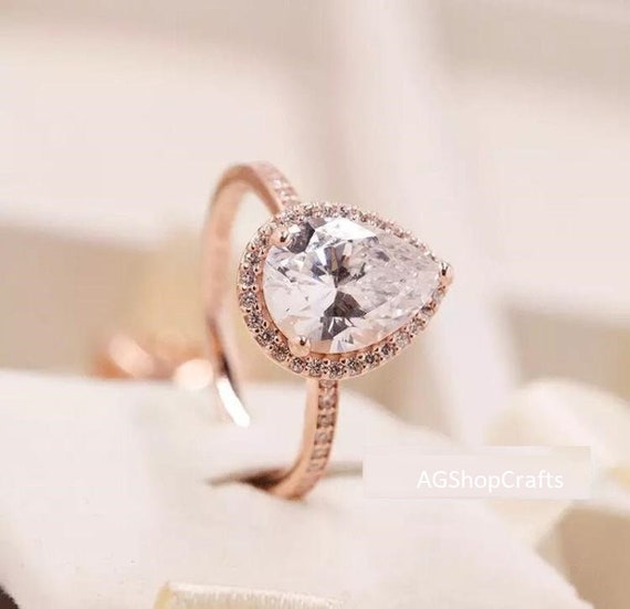 Radiant Teardrop Ring Rose Gold Plated 