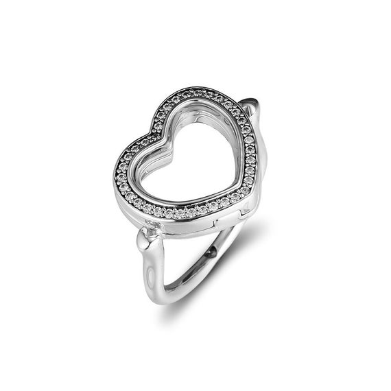 Sparkling Floating Heart Locket Ring 