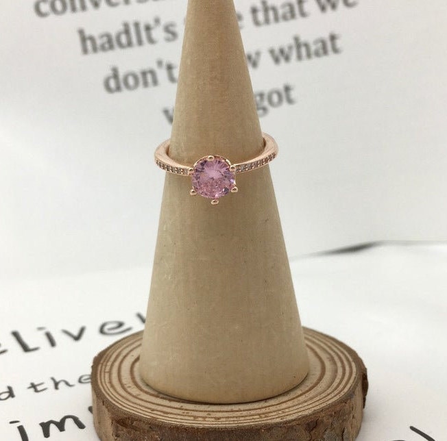 Pink Sparkling Crown Solitaire Ring 925 