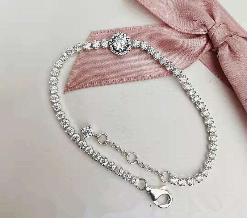 Sparkling Halo Tennis Bracelet 100% 925 