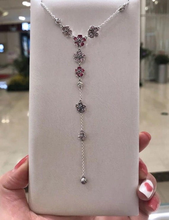 Peach Blossom Flower Necklace 50cm 925 