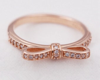 Sparkling Bow Ring Rose Gold Plated 