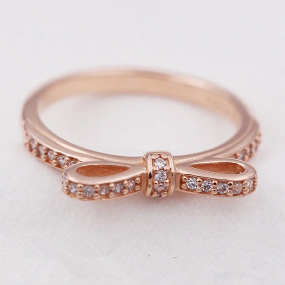 gevaarlijk Trend Bevestiging Sparkling Bow Ring Rose Gold Plated & CZ Pandora Compatible - Etsy