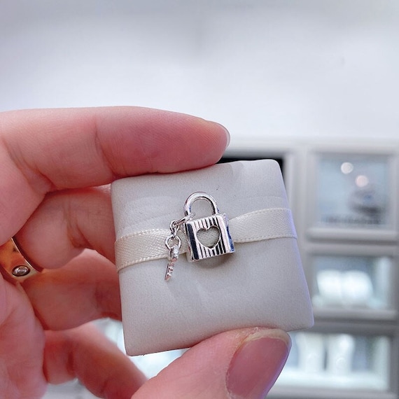 Padlock \u0026 Heart Key Charm 925 Sterling 