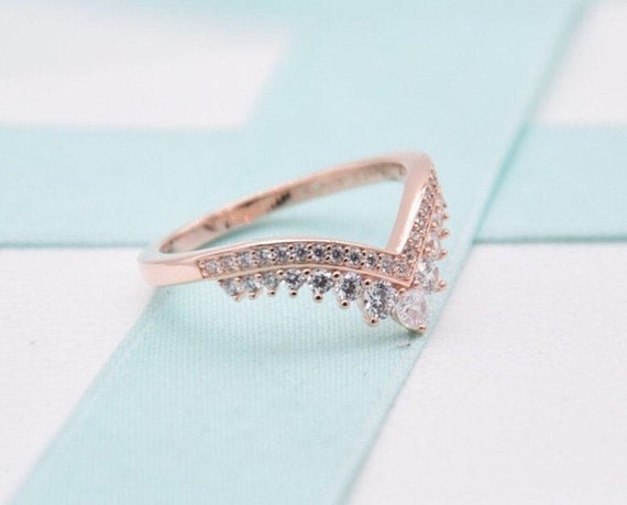 Princess Wishbone Ring 925 Sterling 