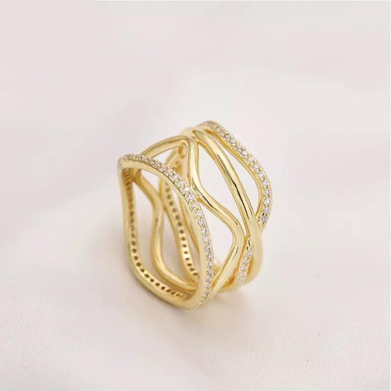 Swirling Lines Ring 18K Gold Plated 