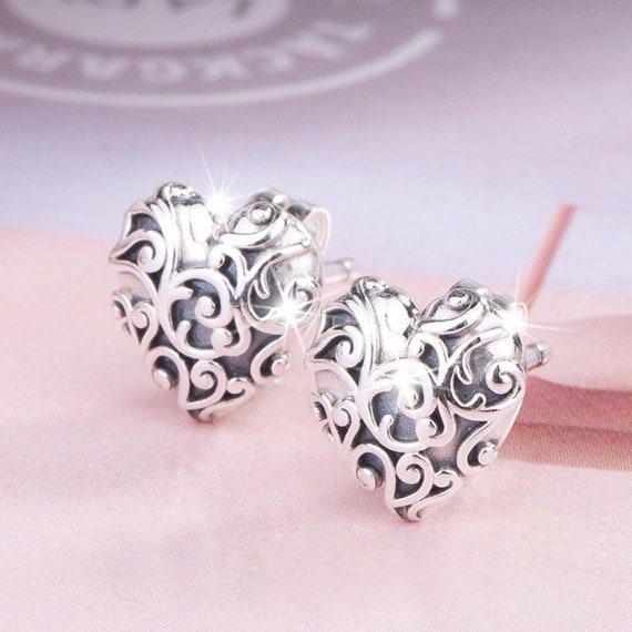 Regal Heart Stud Earrings 100% 925 