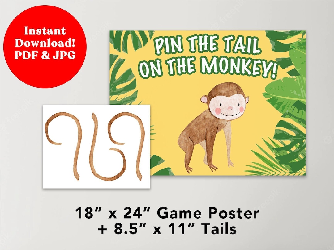 Pin the Tail on the Monkey Printable Party Game Etsy
