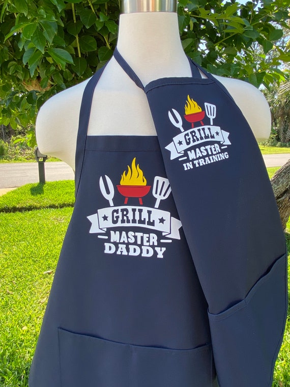 Daddy and Me Bib Style Apron Set - Grill Master Daddy and Grill Master In Training - Father's Day Gift Idea - Father and Child Apron Set