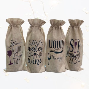 Jute Wine Bag Custom Wine Bag Funny Wine Bags Wine Bottle Bag Wine Gift Bag Wine Bag Hostess Gift Housewarming Gift WinePuns image 1