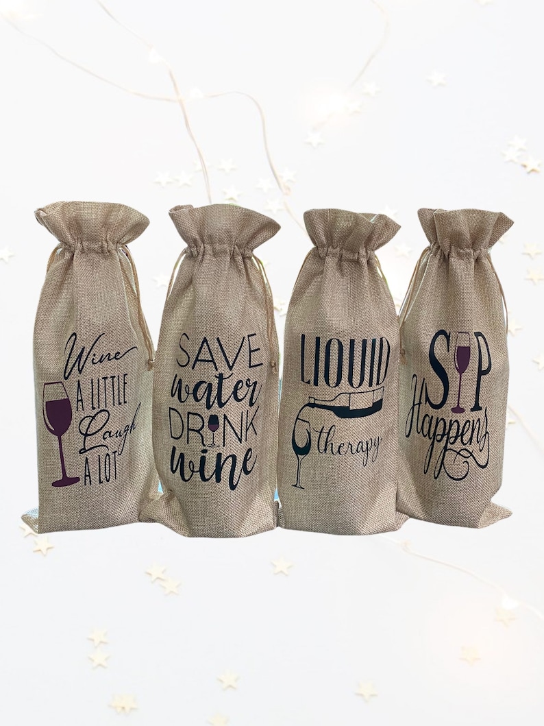 Jute Wine Bag Custom Wine Bag Funny Wine Bags Wine Bottle Bag Wine Gift Bag Wine Bag Hostess Gift Housewarming Gift WinePuns image 1