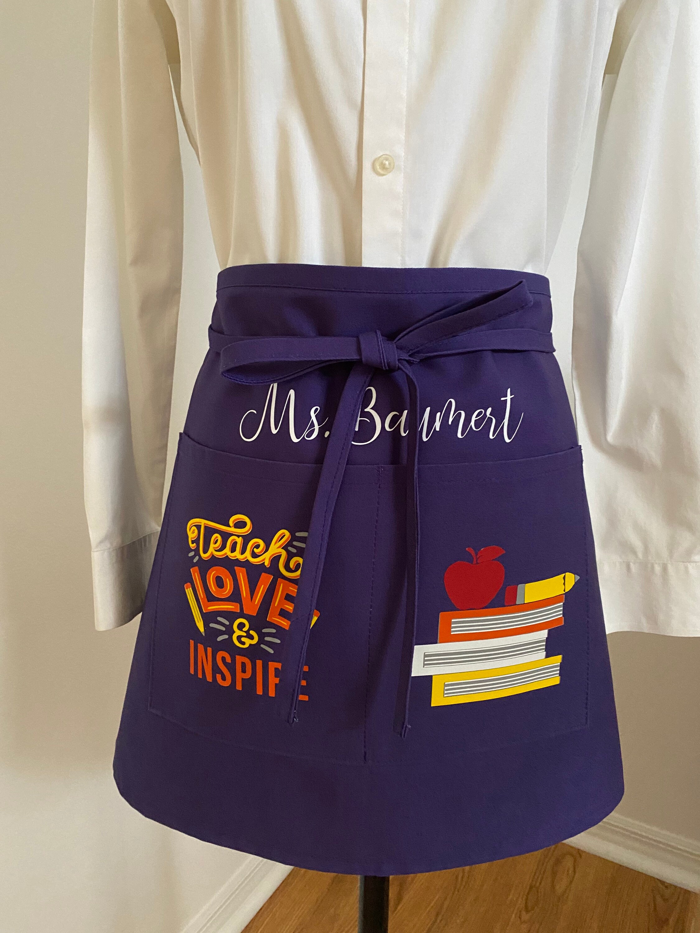 Teacher Waist Apron with Pockets Teach Love Inspire Etsy