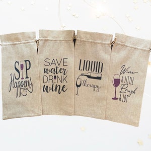 Jute Wine Bag Custom Wine Bag Funny Wine Bags Wine Bottle Bag Wine Gift Bag Wine Bag Hostess Gift Housewarming Gift WinePuns image 2