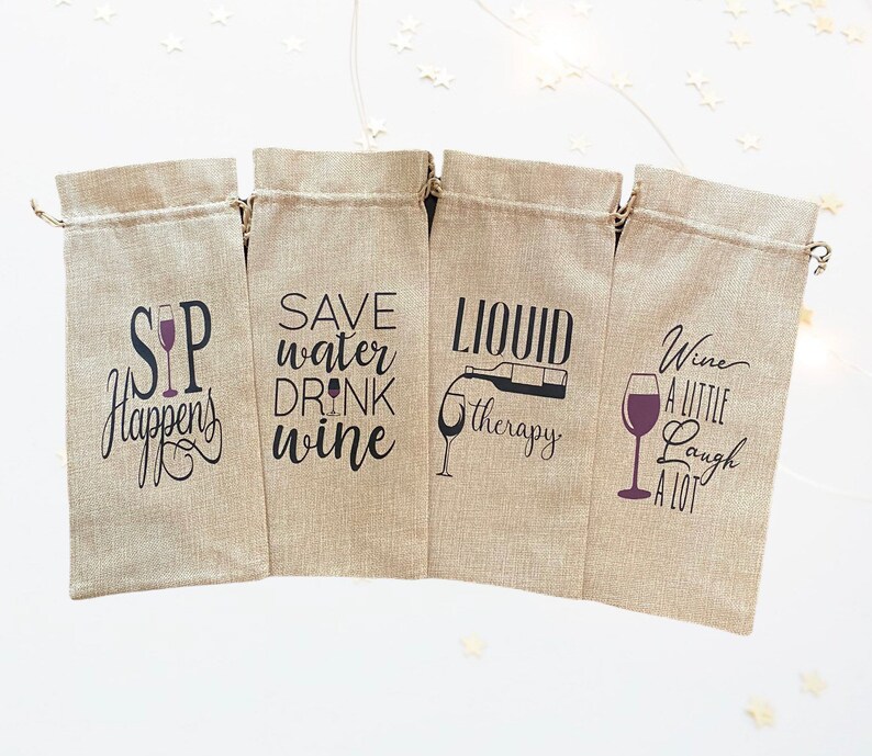 Jute Wine Bag Custom Wine Bag Funny Wine Bags Wine Bottle Bag Wine Gift Bag Wine Bag Hostess Gift Housewarming Gift WinePuns image 2