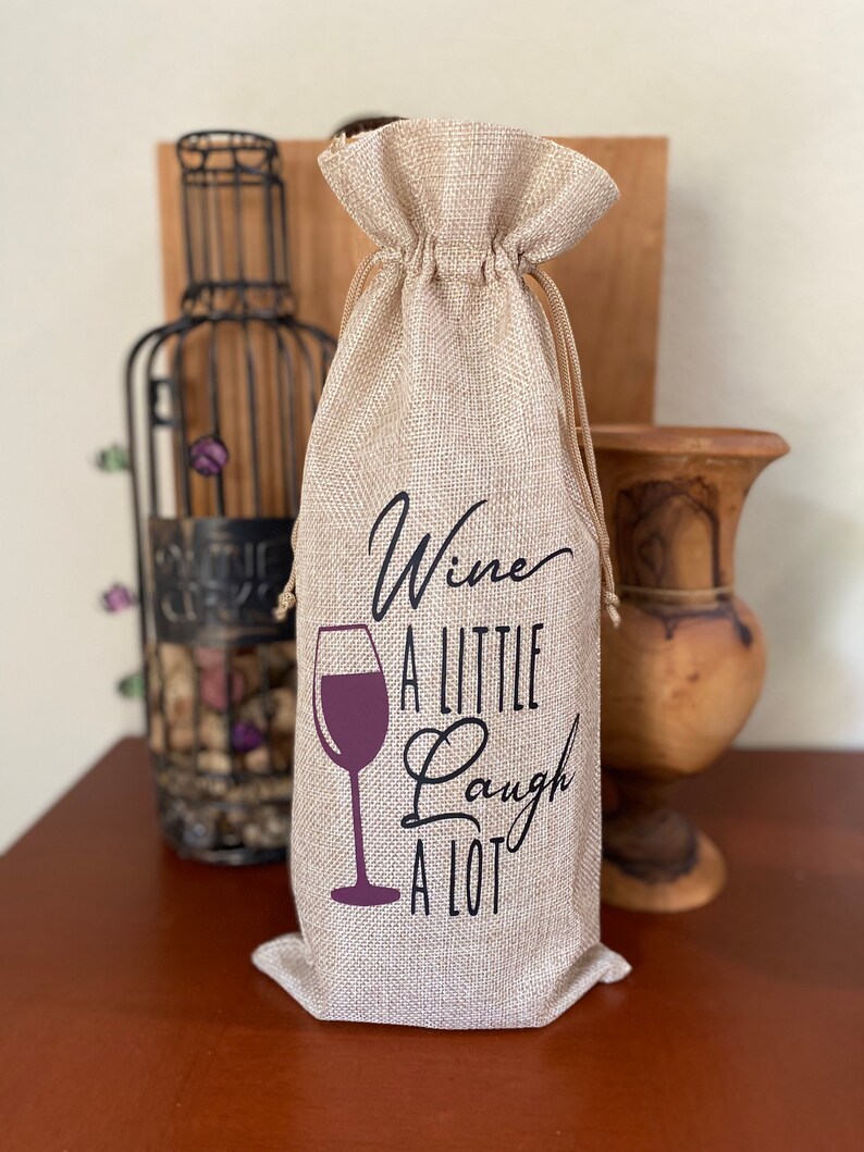 Jute Wine Bag Custom Wine Bag Funny Wine Bags Wine Bottle Bag Wine Gift Bag Wine Bag Hostess Gift Housewarming Gift WinePuns image 8