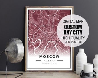 Custom City Map Print |City Map Digital Print|Custom Map GIft|Map Poster|Map Decor|Street Map Print |Map Art Cities| PDF | JPG | PNG