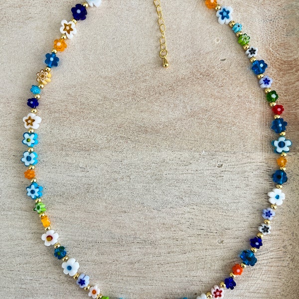 Floral Necklace, Millefiori Necklace, Millefiori Beaded Jewelry, Trendy Necklace, Gifts for Her