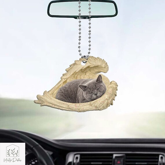 Cute Cat Key Chain Cat Ornament Decor Cat Lovers Gift DG64zz4 British Shorthair Cat sleeping in angel Ornament Gift For New Car