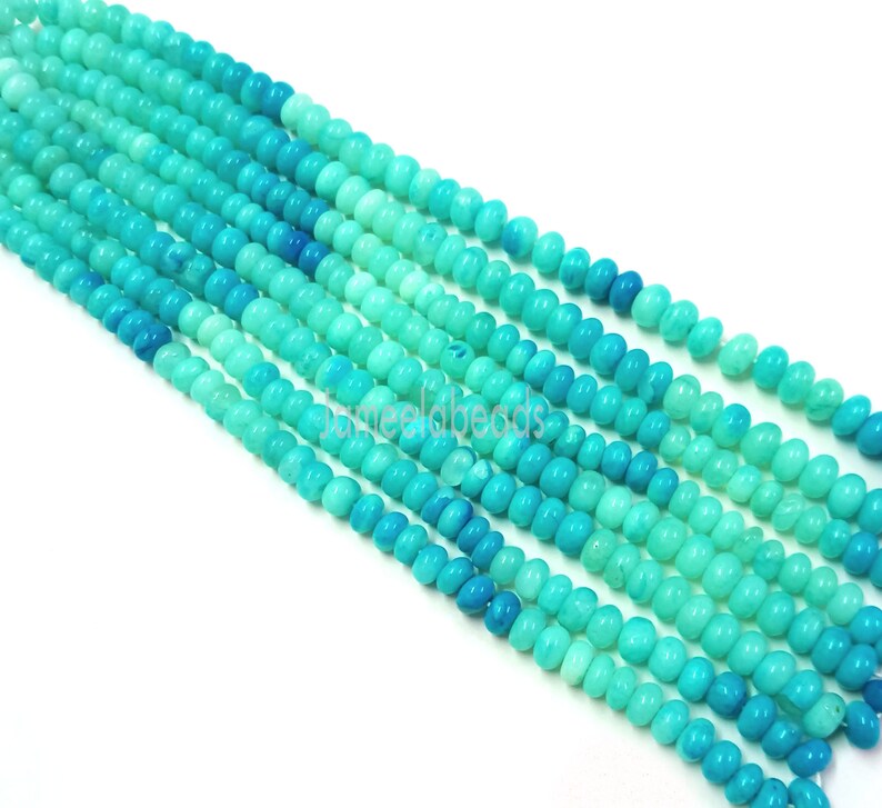 Blue Peru Opal Shaded Rondelle Shape Beads Blue Opal Smooth Loose Gemstone Beads 6-9mm Jewelry 16 Strand
