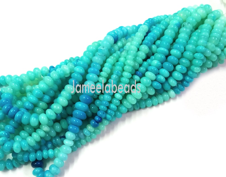 Blue Peru Opal Shaded Rondelle Shape Beads Blue Opal Smooth Loose Gemstone Beads 6-9mm Jewelry 16 Strand