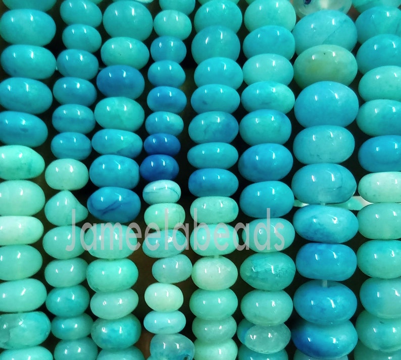 Blue Peru Opal Shaded Rondelle Shape Beads Blue Opal Smooth Loose Gemstone Beads 6-9mm Jewelry 16 Strand