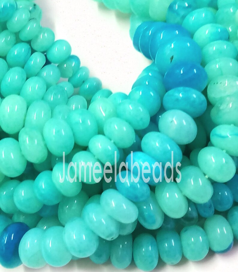 Blue Peru Opal Shaded Rondelle Shape Beads Blue Opal Smooth Loose Gemstone Beads 6-9mm Jewelry 16 Strand