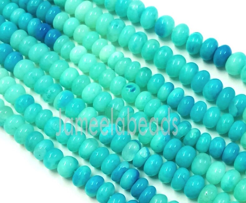 Blue Peru Opal Shaded Rondelle Shape Beads Blue Opal Smooth Loose Gemstone Beads 6-9mm Jewelry 16 Strand