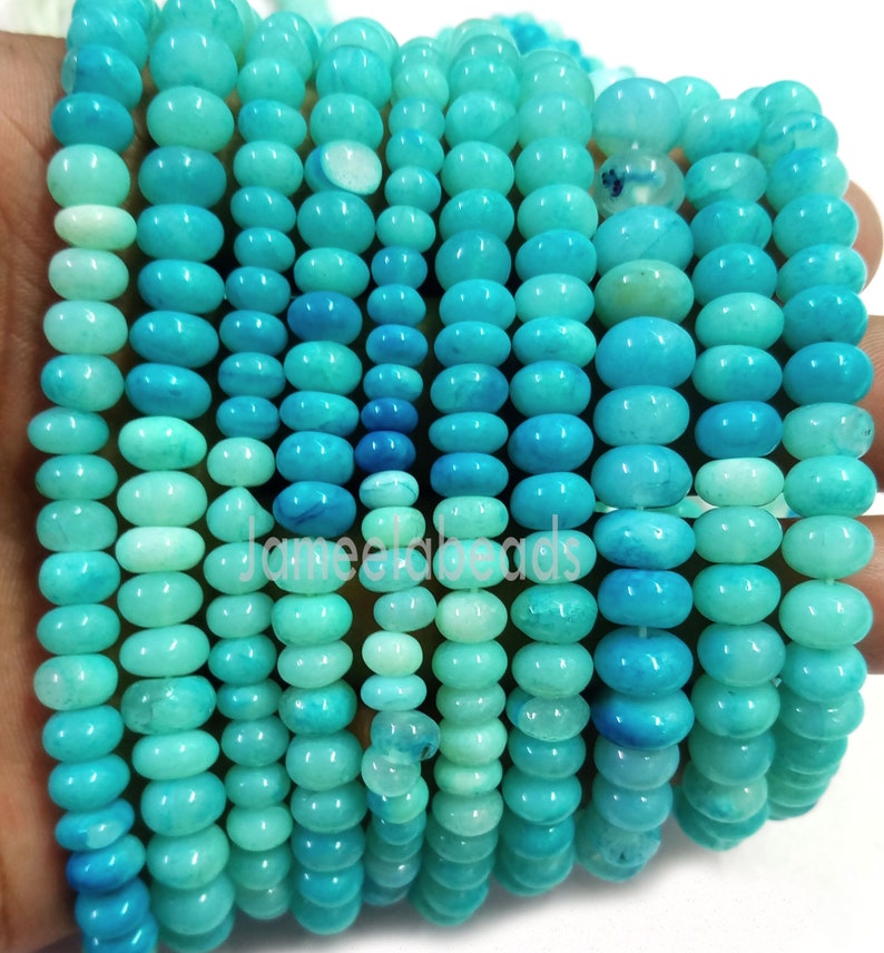 Blue Peru Opal Shaded Rondelle Shape Beads Blue Opal Smooth Loose Gemstone Beads 6-9mm Jewelry 16 Strand