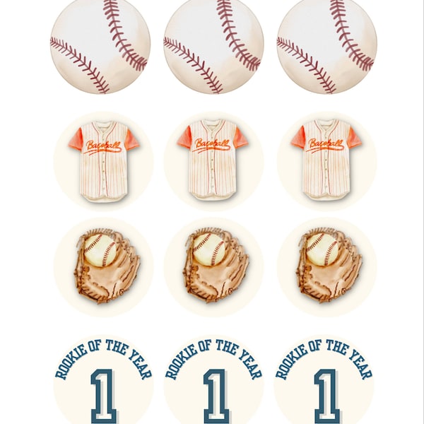 Rookie Year Cupcake Toppers | Baseball 1st Birthday | First Birthday Party | Baseball Theme Decor