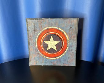 Vintage Captain America Wall Decor - 12 X 12 - Wood - Rustic Design