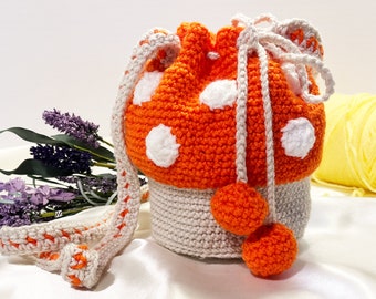 Hand-crocheted cute little mushroom bag