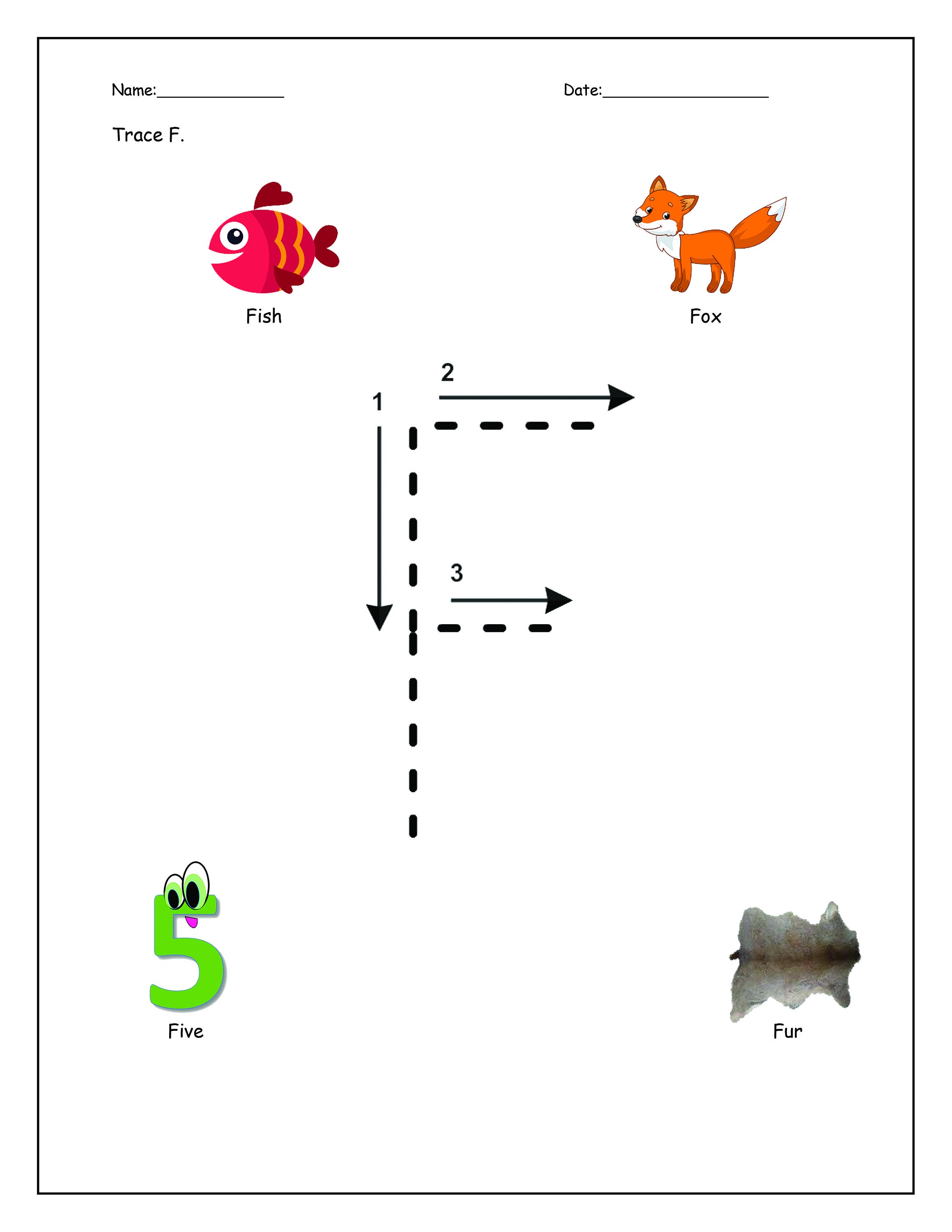  Printable  digital Letter  Ff  tracing handwriting practice 