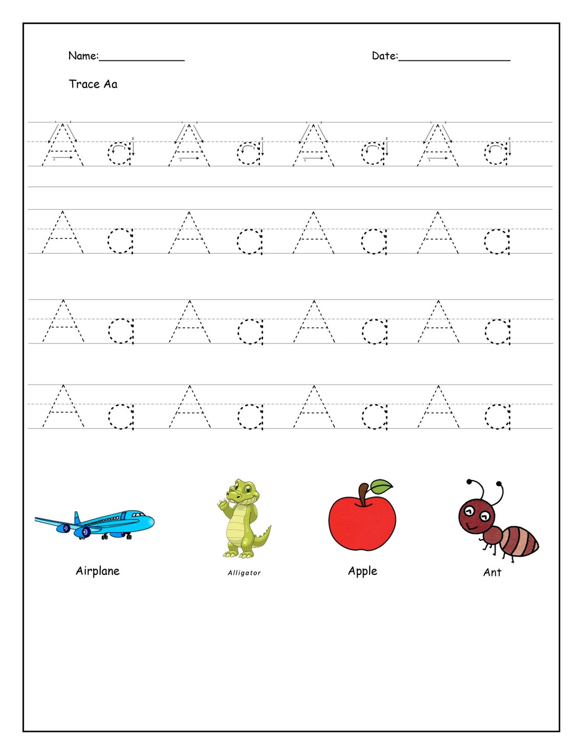Printable Digital Letter Aa Tracing & Handwriting Practice | Etsy