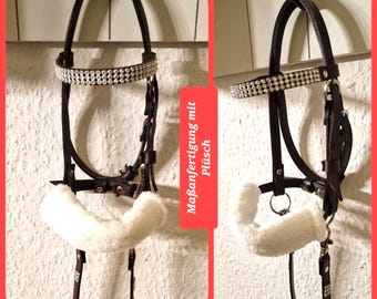 Briglia in pelle per cavalli da tiro - Briglia nera o marrone con frontalino glitterato, peluche e redini - REALIZZATA SU MISURA - guarda il video