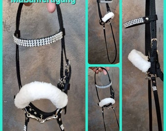 Filet / bride Hobby Horse avec frontal pailleté, embout buccal, muserolle en peluche et rênes fermes *FAIT SUR MESURE - Veuillez regarder la vidéo !