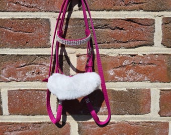 Briglia Hobby Horse con frontalino glitterato, bocchino, nasello in peluche e redini fisse *SU MISURA - rosa e altri colori