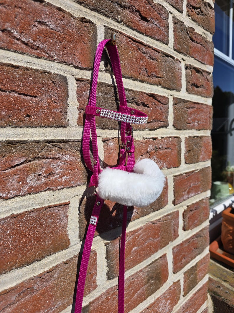 Briglia per Hobby Horse con frontalino glitterato, imboccatura, sottogola in peluche e redini fisse *SU MISURA - Guarda il video! immagine 10