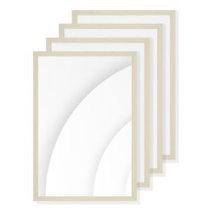 May include: Five rectangular picture frames with light wood-effect frames and white mounts are stacked. The frames are arranged in a slightly staggered pattern, revealing the white artwork within.