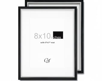 Black Wood Picture Frame 8x10 with 5x7 Mat: Tempered Glass Wall Decor